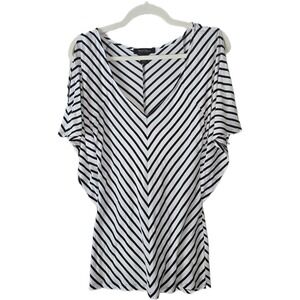 White House Black Market Chevron Striped Dolman Sleeve V-Neck Top Black White XS